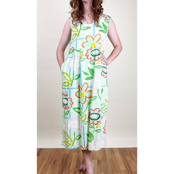 Jams World Vintage Midi Dress Floral Shift Relaxed Fit Boho Casual Novelty Print - Picture 2 of 7